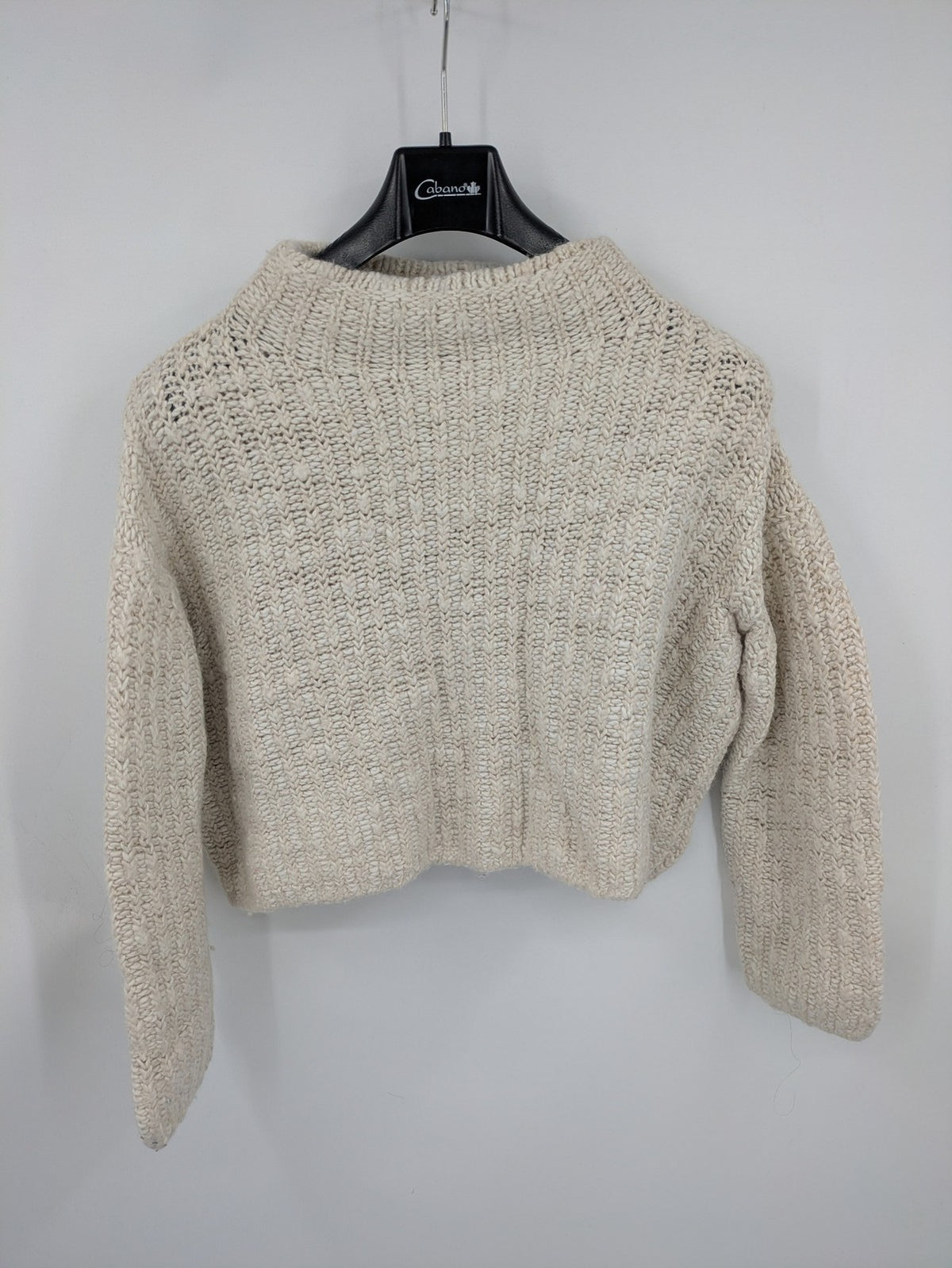 OPUS beige knit jumper chunky knit design with stand-up collar and relaxed fit
