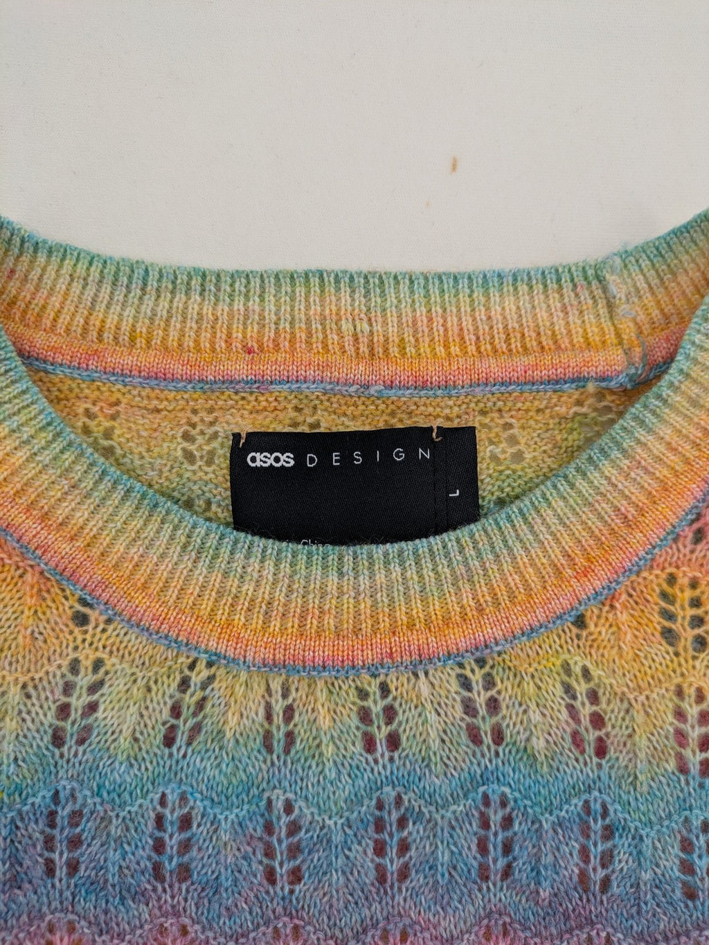 ASOS DESIGN multi turtle neck jumper rainbow striped open knit wool blend