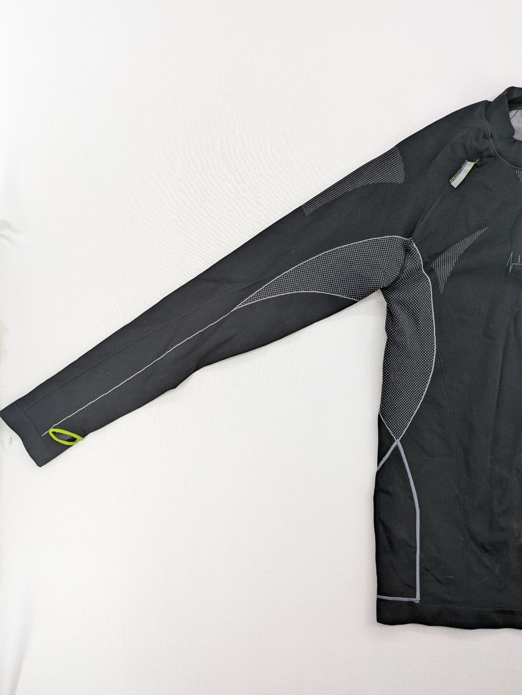 Iron-ic black long sleeve baselayer top with standing collar and thumbholes.