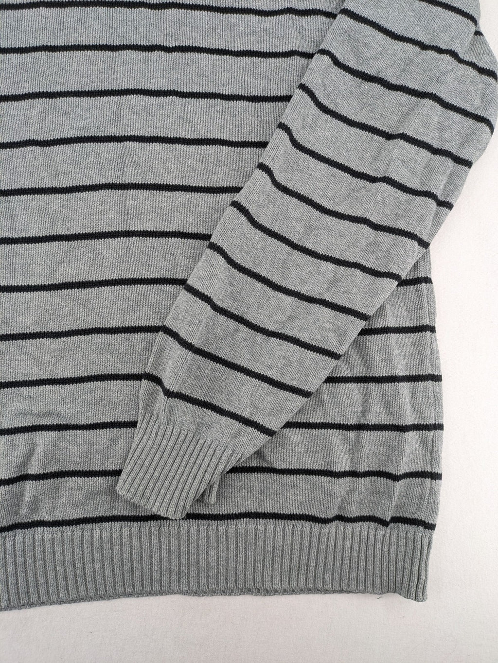 Angelo Litrico grey and black striped knit jumper, round neck, soft material.