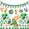 XXL blue, red, yellow football birthday decoration set with balloons and banners.