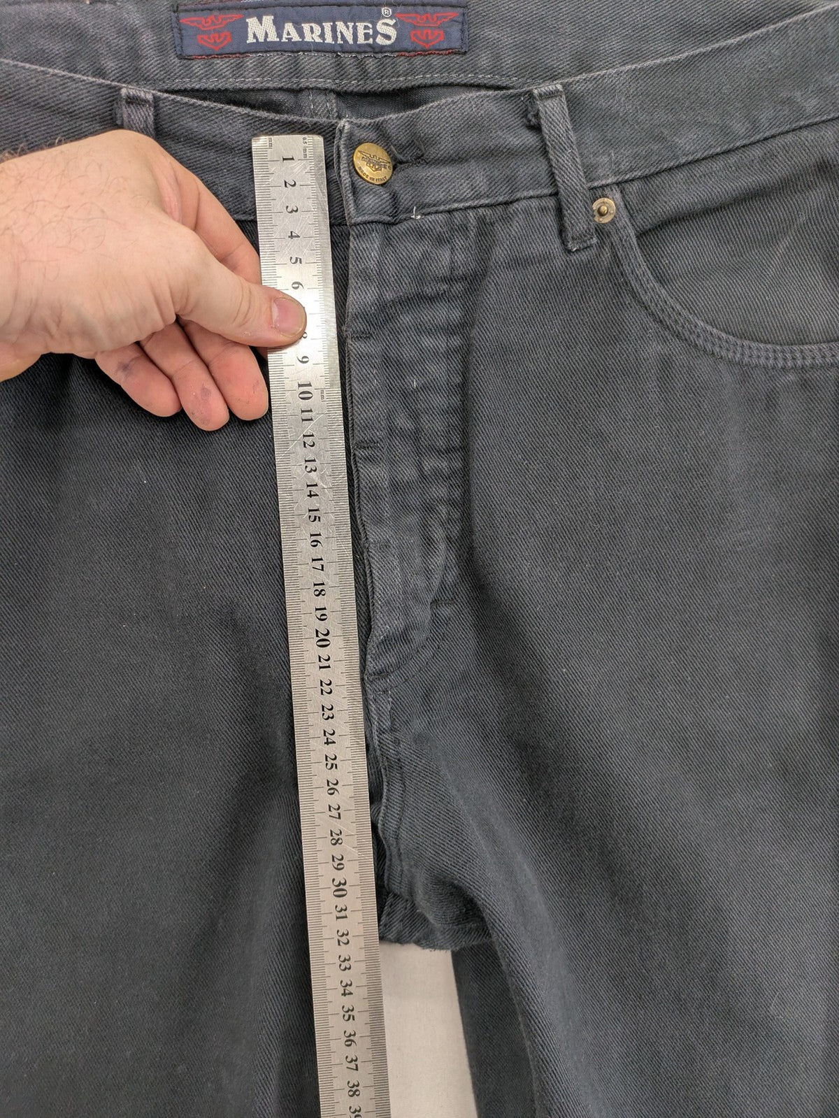 Marines blue straight jeans regular fit with button fly and logo patch detail.