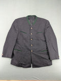 Rofan Tracht grey jacket with green stand-up collar and pockets, made from 100% wool.