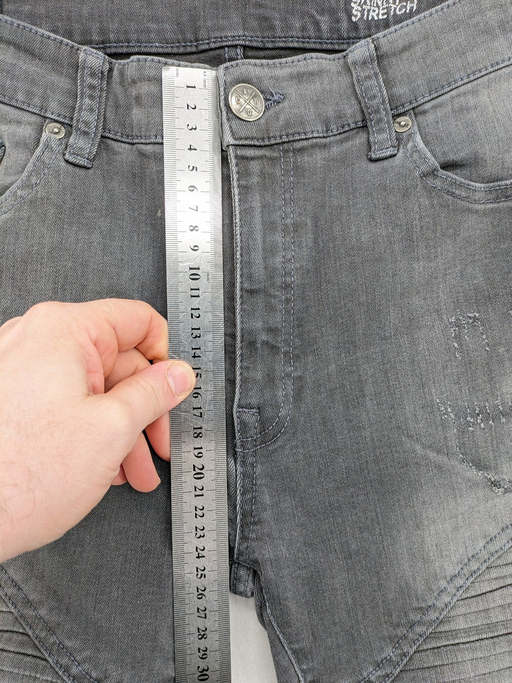 Clockhouse grey skinny fit jeans with biker ribbed panels and subtle distressed details.