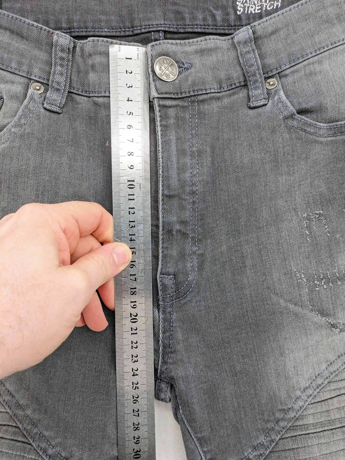 Clockhouse grey skinny fit jeans with biker ribbed panels and subtle distressed details.