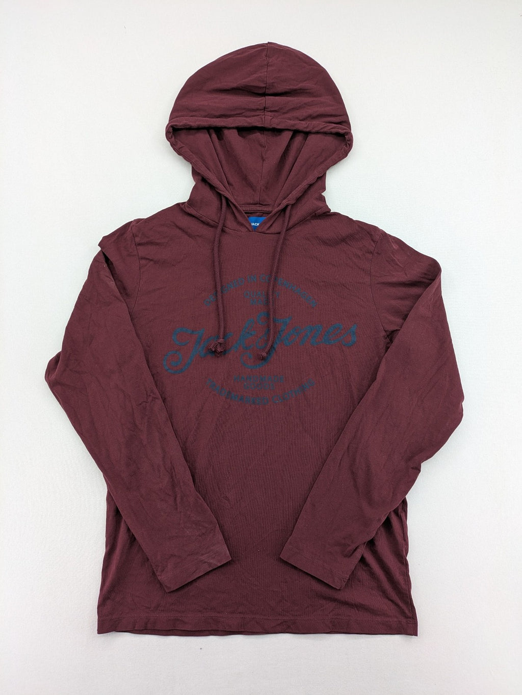 Jack & Jones Originals burgundy turtle neck jumper with large logo and adjustable hood.
