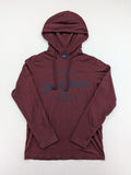 Jack & Jones Originals burgundy turtle neck jumper with large logo and adjustable hood.
