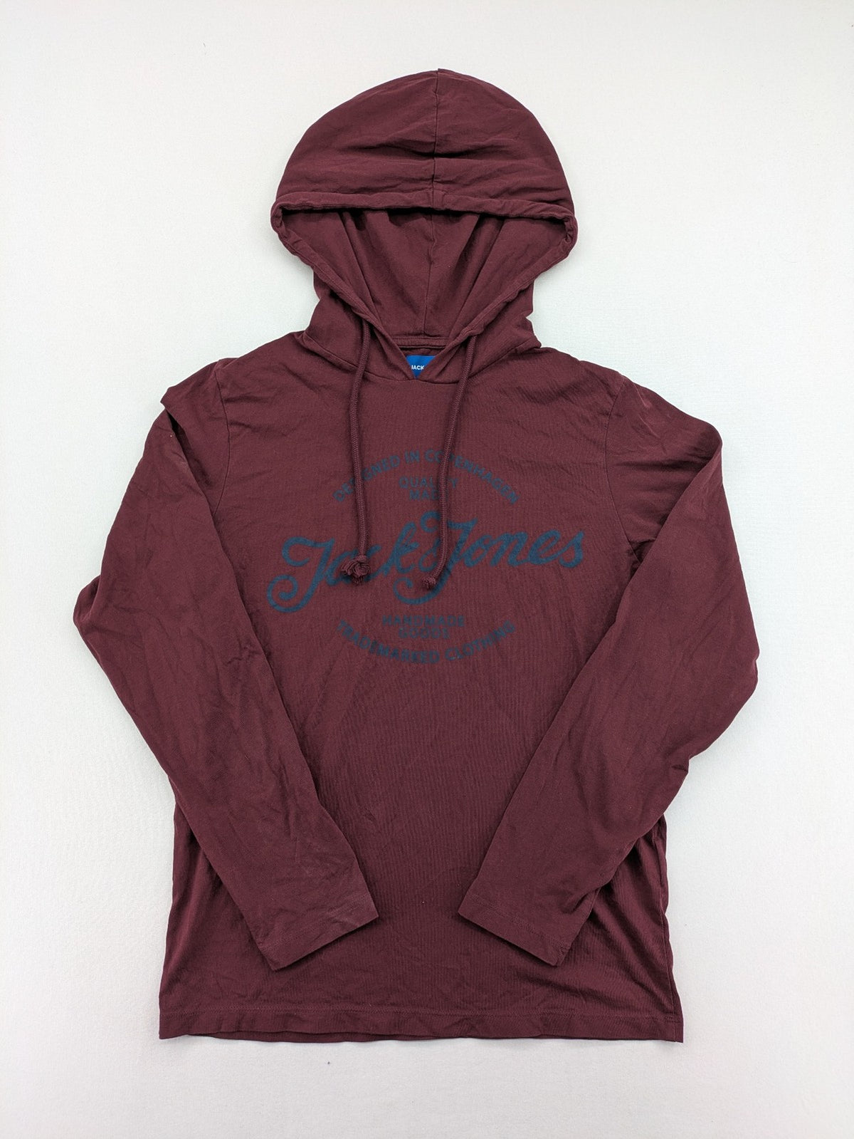 Jack & Jones Originals burgundy turtle neck jumper with large logo and adjustable hood.