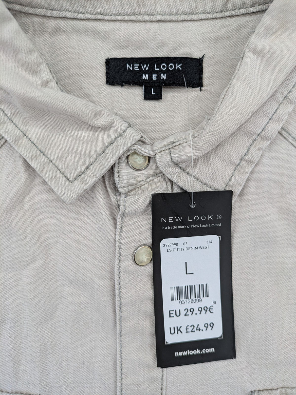 New Look beige Western shirt with snap buttons and two front pockets, 100% cotton.
