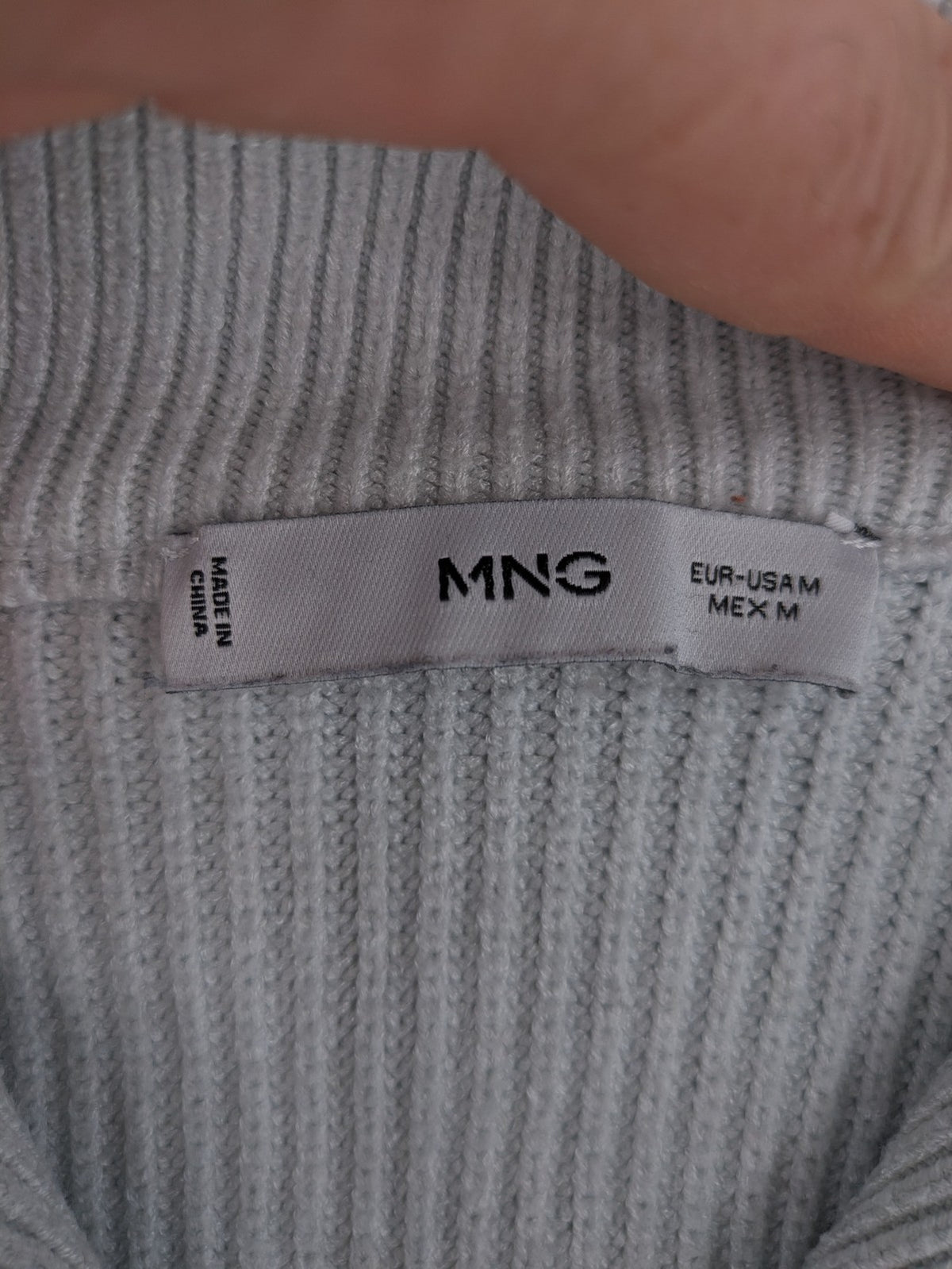 MNG blue striped turtle neck jumper with quarter zip and ribbed texture.