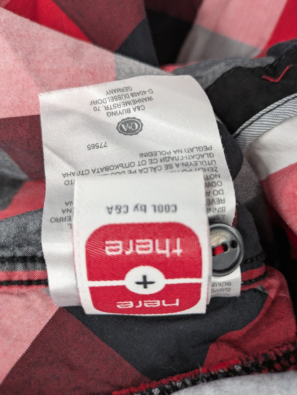 here+there by C&A red checkered long sleeve shirt with button placket and logo