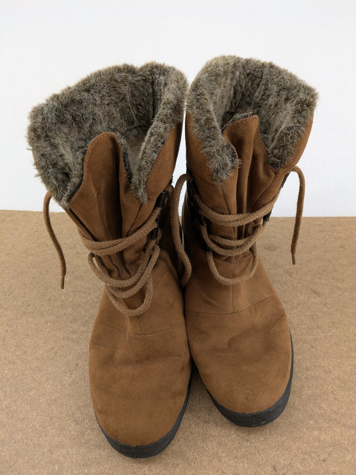 Rohde brown winter boots faux suede wool lining classic lace-up design