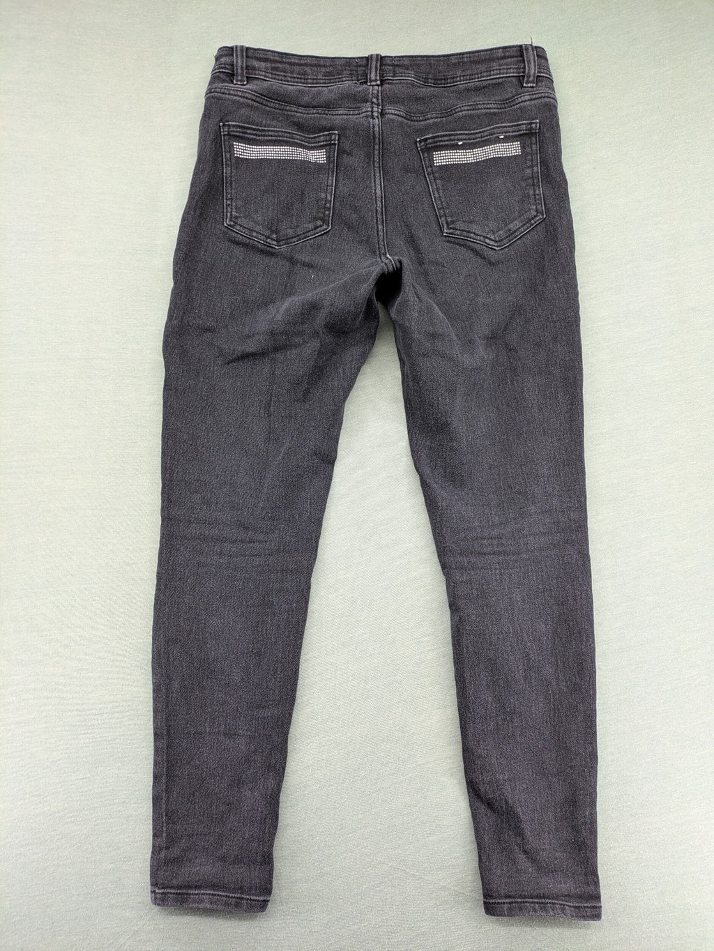up2 fashion grey skinny jeans with rhinestone embellishments on back pockets