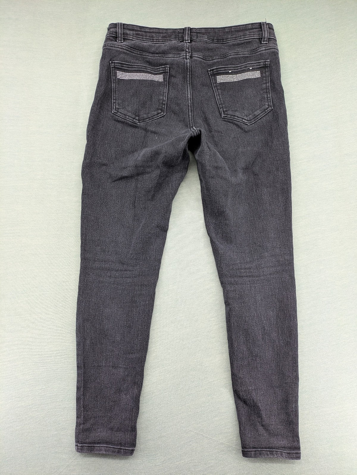 up2 fashion grey skinny jeans with rhinestone embellishments on back pockets