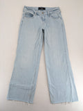 Hollister blue straight jeans low-rise baggy with raw hem and classic five-pocket design.