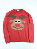 Up Fashion multi turtle neck jumper red with large knitted reindeer face design