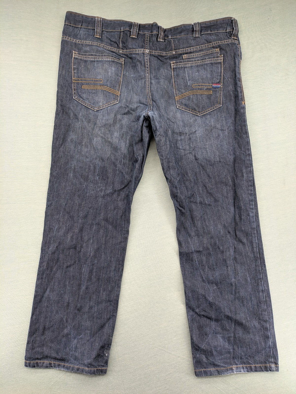Back Of Beyond blue straight jeans 5-pocket design with classic denim wash.