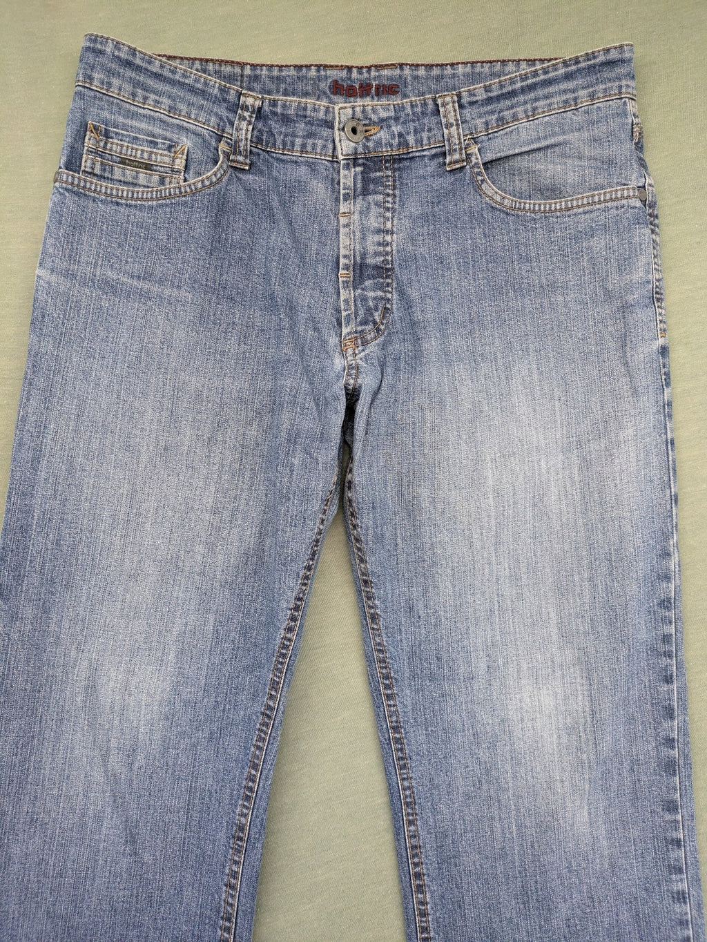 Hattric blue straight jeans durable denim five-pocket design button fly
