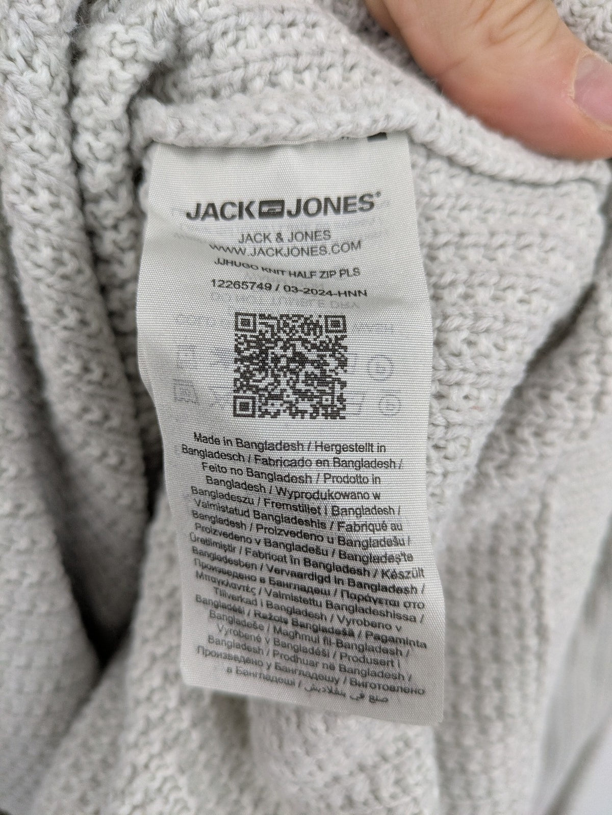 Jack & Jones grey turtle neck jumper with half zip and textured knit design.