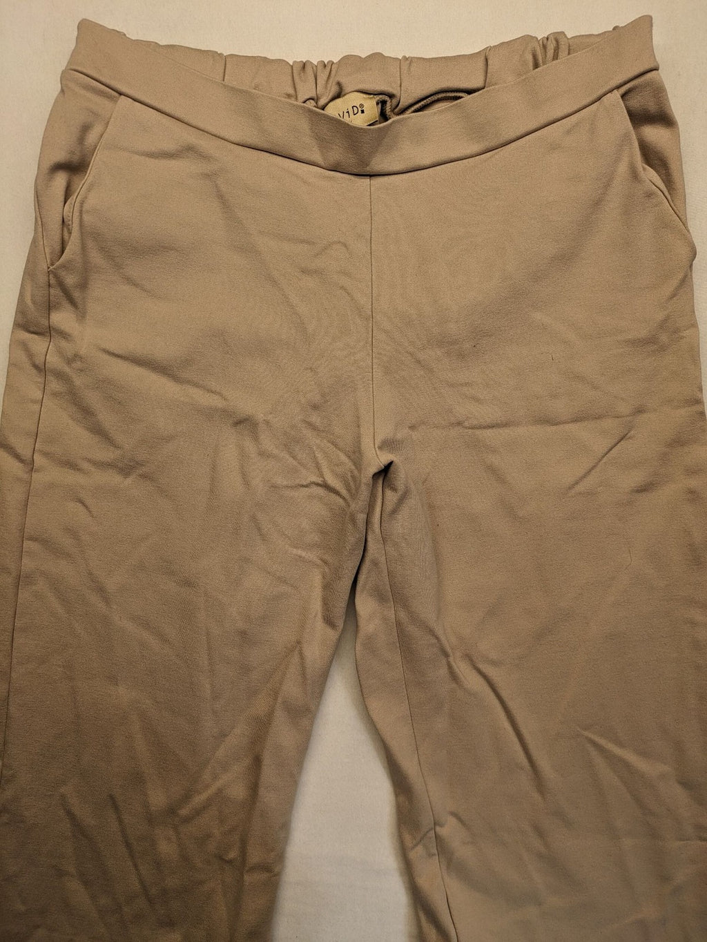 ESViViD beige culotte pants wide leg pull-on design with elastic waistband and side pockets