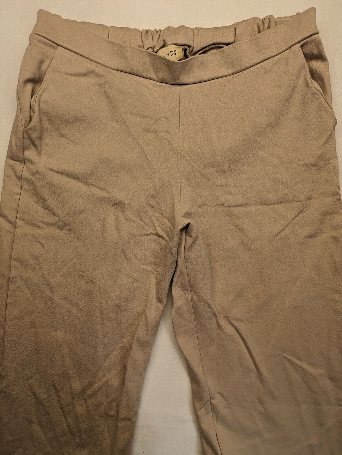 ESViViD beige culotte pants wide leg pull-on design with elastic waistband and side pockets
