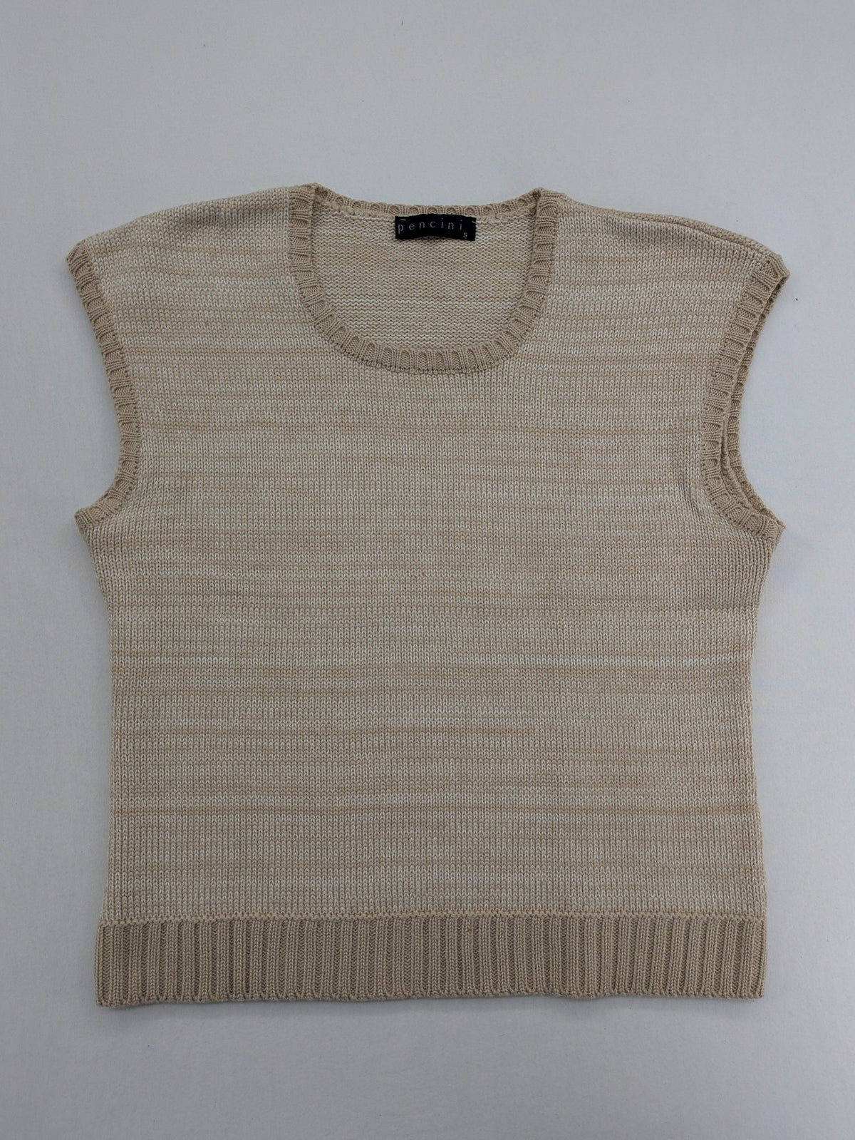 Pencini beige turtle neck jumper, sleeveless design, soft merino wool blend.