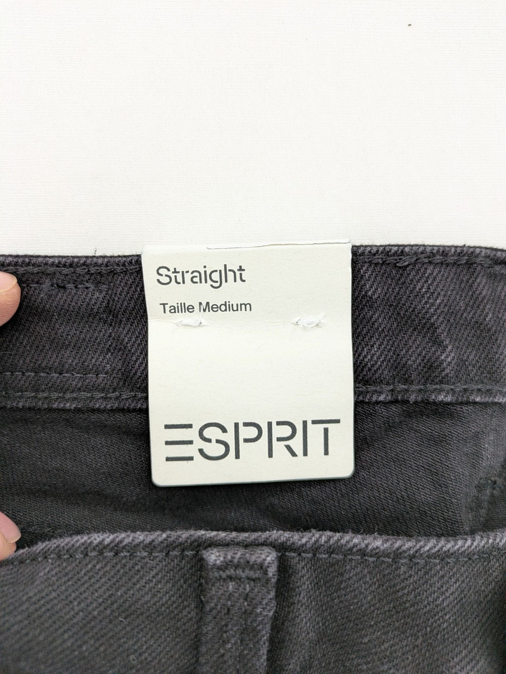 Esprit grey straight jeans with medium rise, classic denim style, zip and button closure.