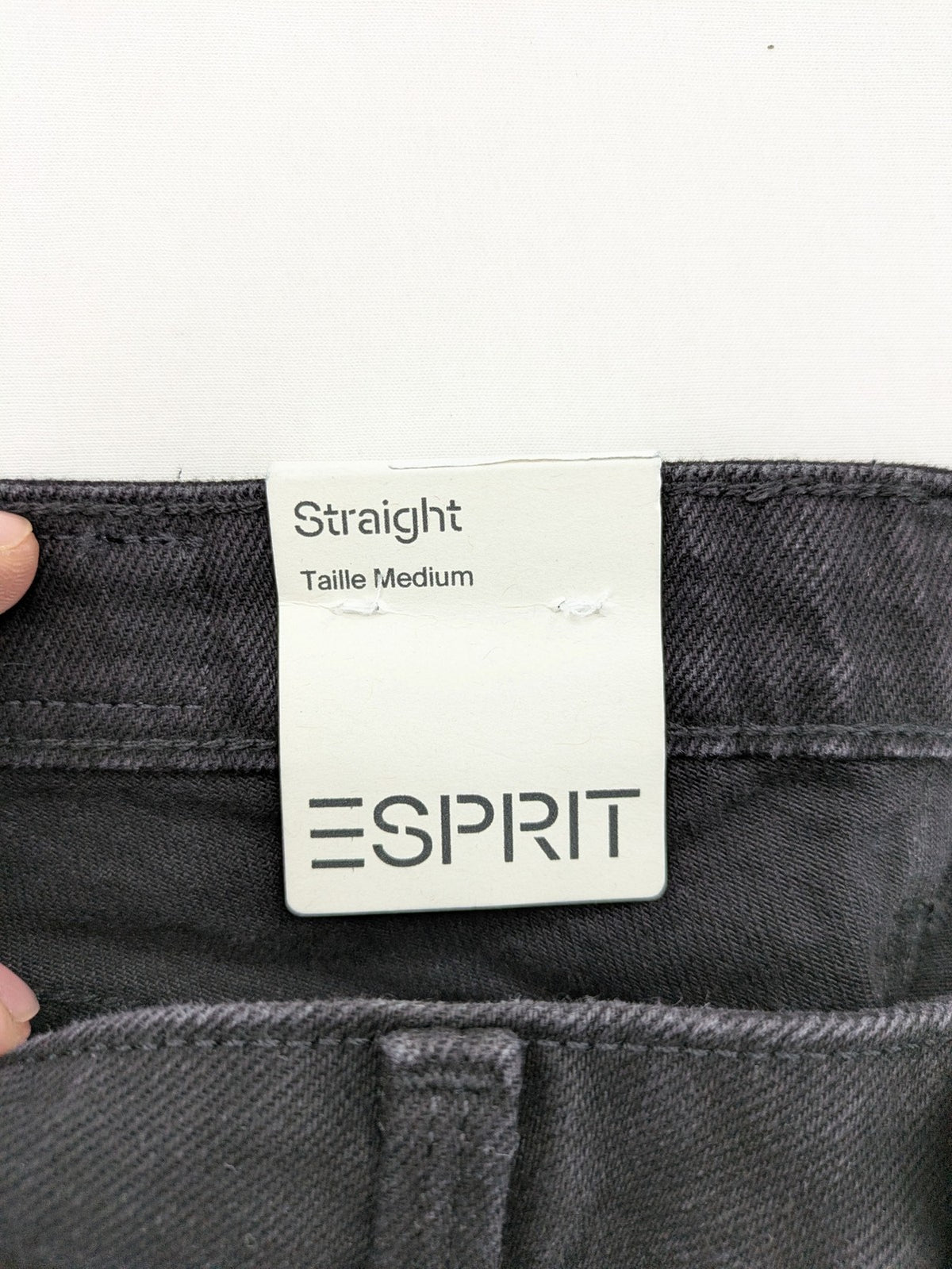 Esprit grey straight jeans with medium rise, classic denim style, zip and button closure.
