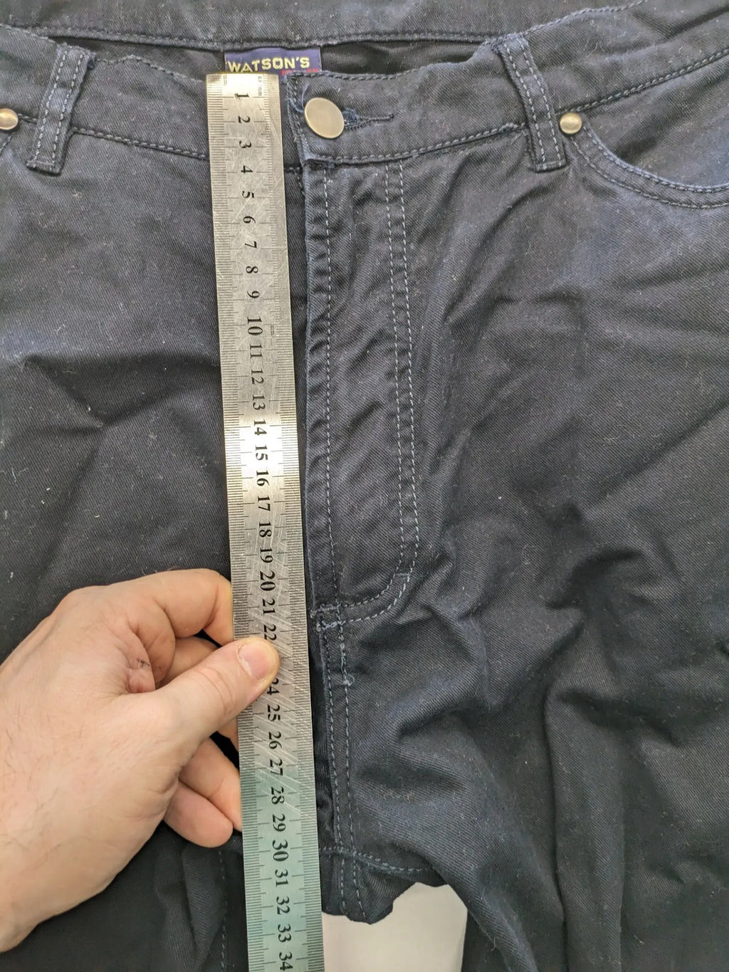 Watsons black straight jeans size 52 five-pocket design with zipper and stretch cotton.