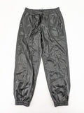 FB Sister grey jogger pants high waist with elastic waistband and drawstring, faux leather material.