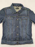 CLOSED blue denim trucker jacket with button front and two chest pockets.