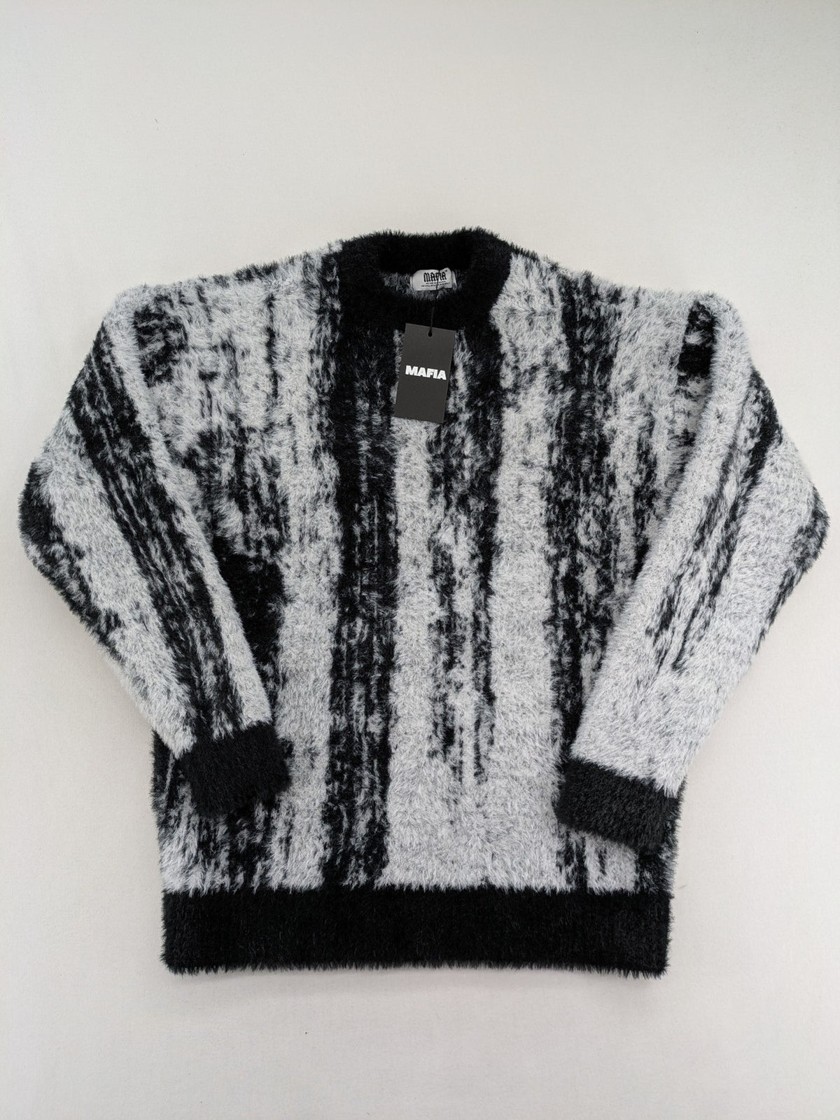 Mafia oversized turtle neck jumper black grey brushstroke pattern soft knit material