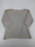 Oui knit jumper beige with lace-up sleeve details and 3/4 length arms.