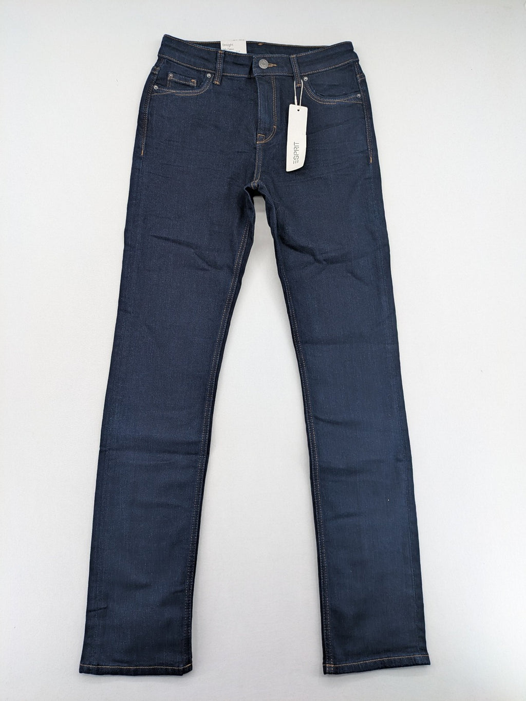 Esprit blue straight jeans with classic 5-pocket design and medium rise fit.