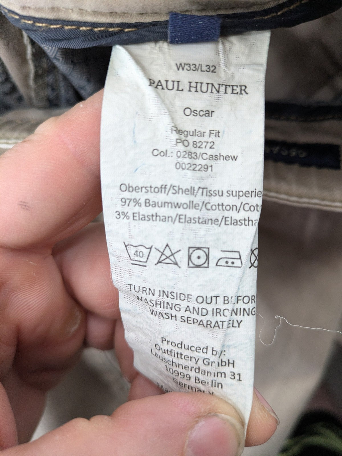 Paul Hunter beige chino pants Oscar Regular Fit cotton stretch with button and zipper closure.