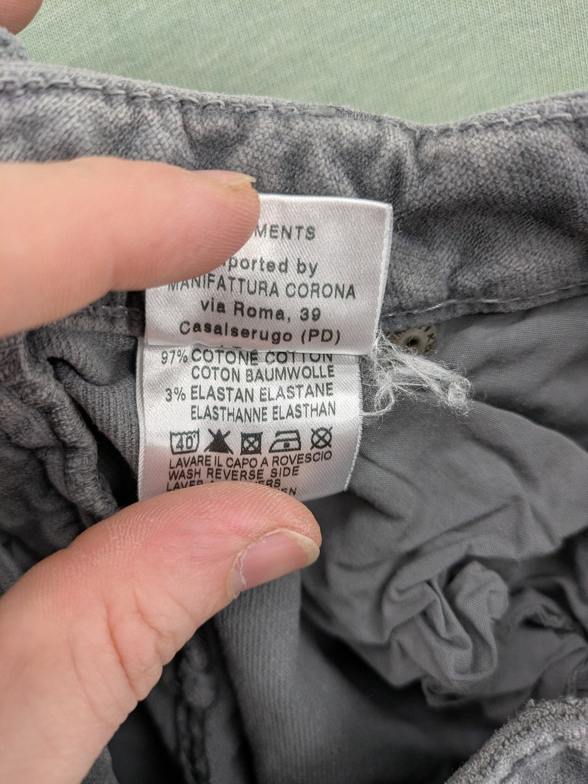 Eddie Pen grey cord pants 5-pocket design stretch cotton fabric