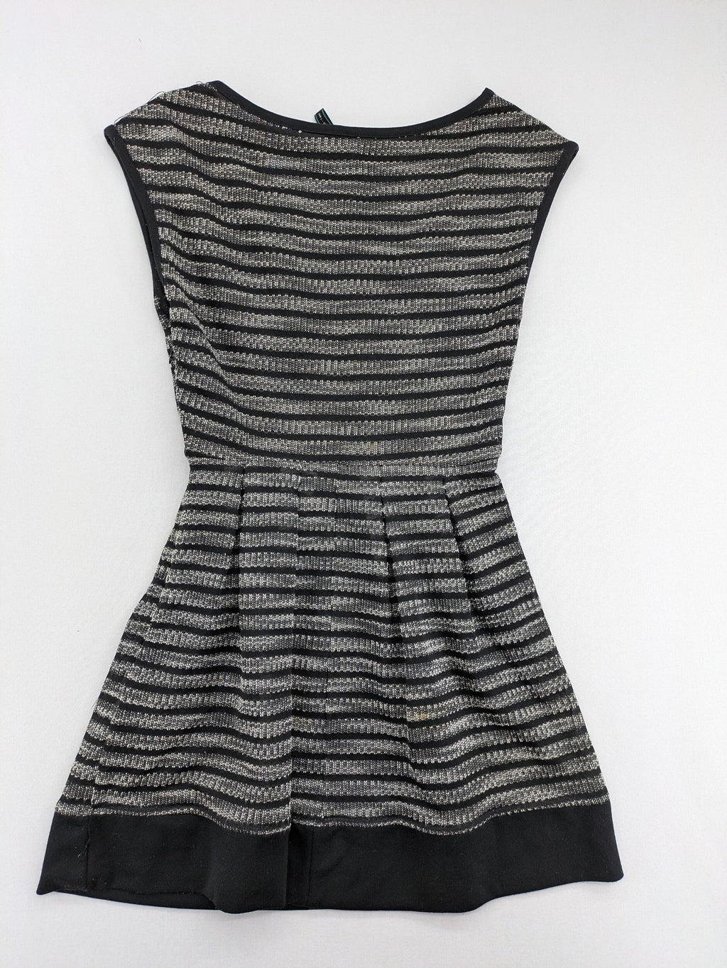 Stradivarius black and silver metallic fit and flare dress with sleeveless design and round neckline.