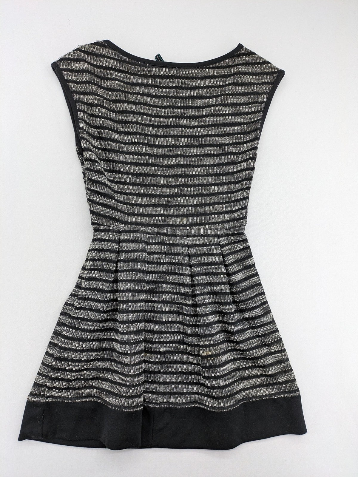 Stradivarius black and silver metallic fit and flare dress with sleeveless design and round neckline.