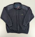 Neverland grey and navy full zip turtle neck jumper with ribbed knit and shoulder patches.