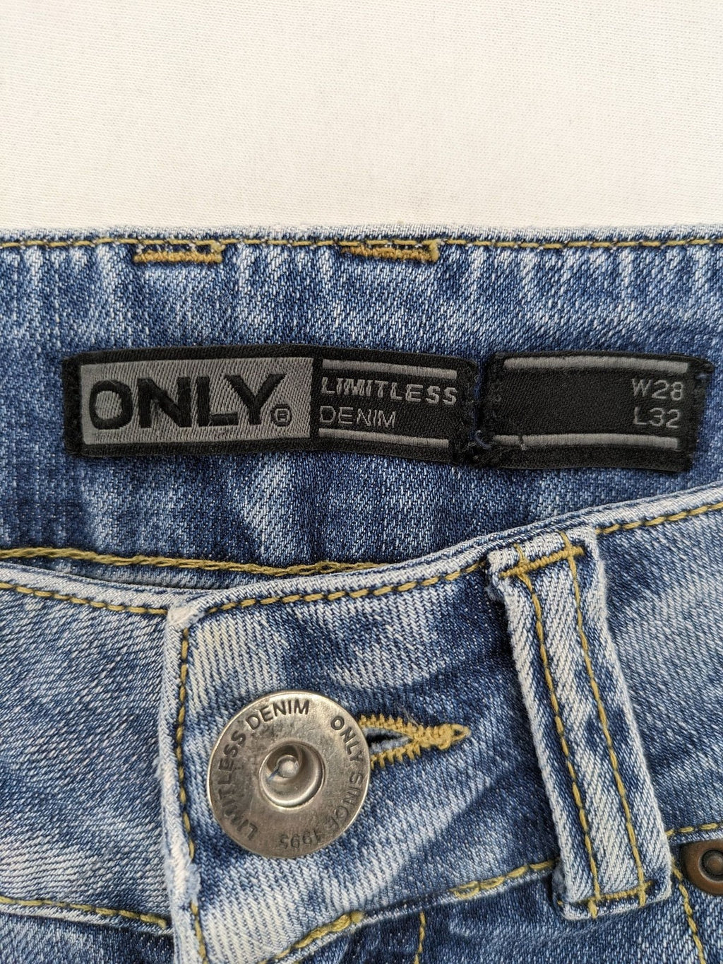 ONLY straight jeans orange pink distressed denim with unique gathered biker-style details