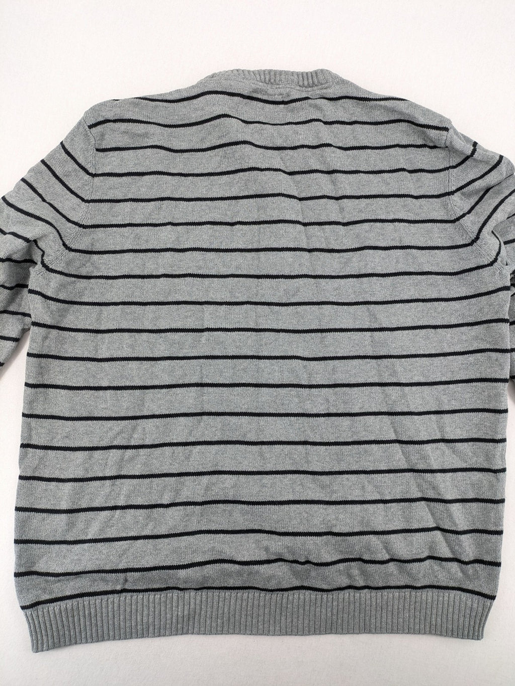 Angelo Litrico grey and black striped knit jumper, round neck, soft material.