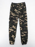 Cargo hunting & tactical pants beige cream camouflage pattern with side pockets and elastic cuffs.