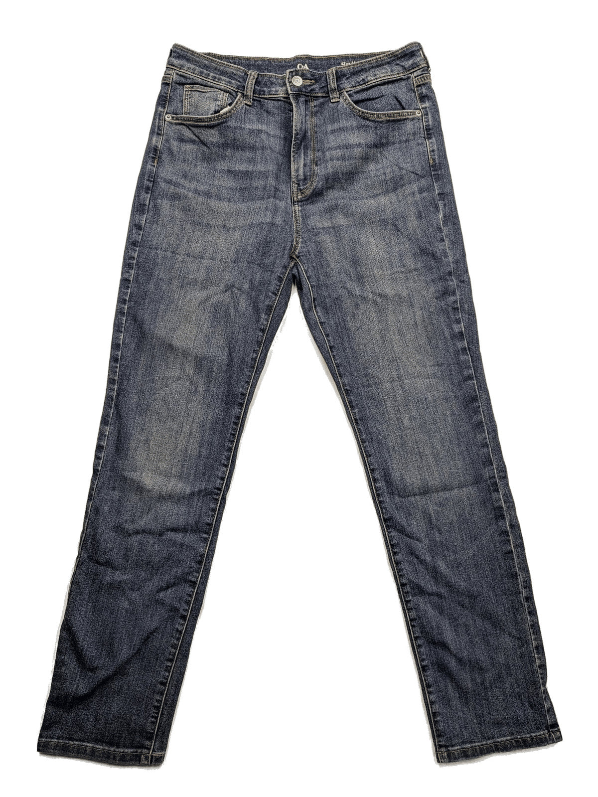 C&A blue high slim straight jeans with high waist, classic 5-pocket design, stretch denim.