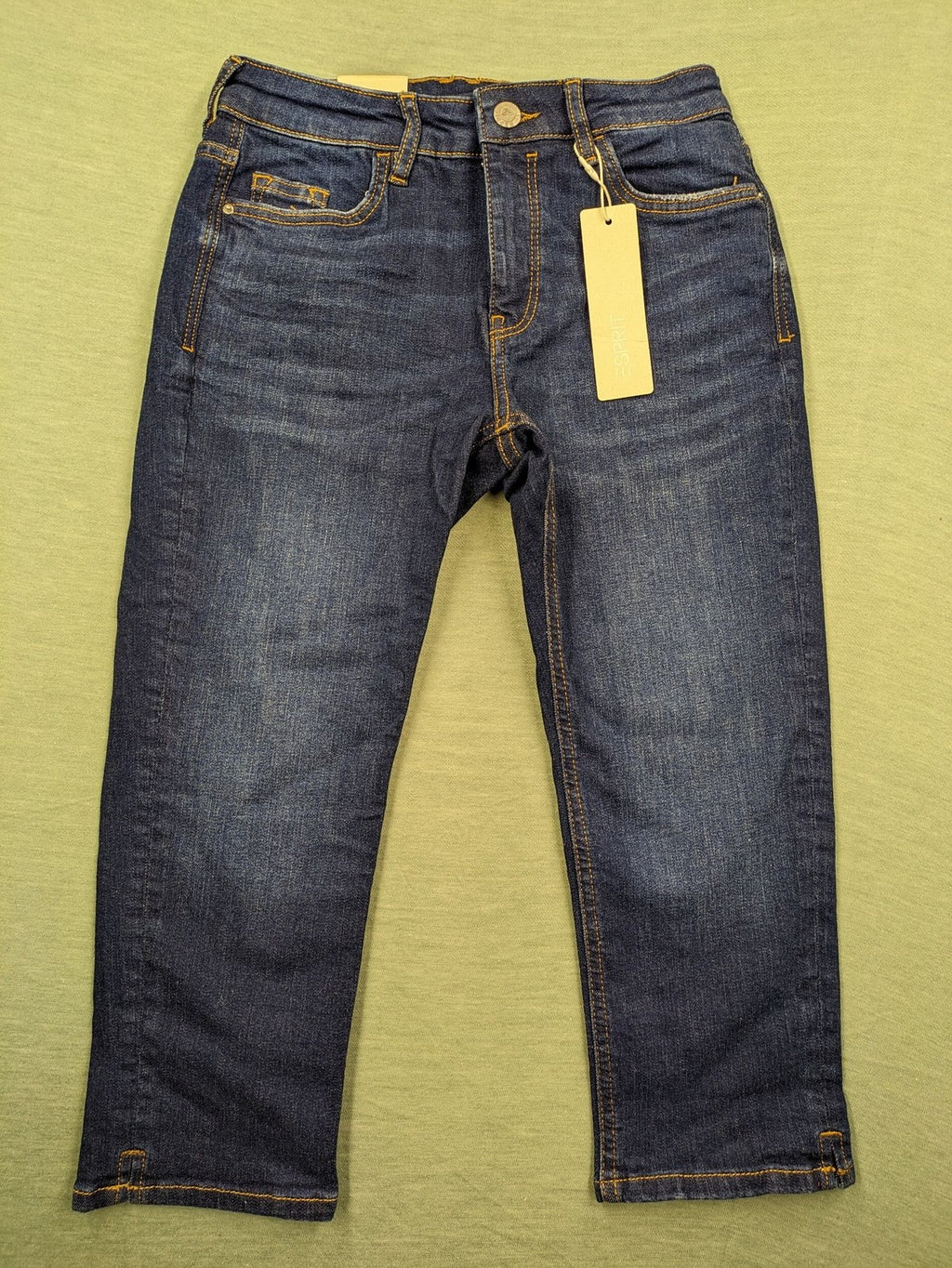 Esprit blue skinny cropped jeans, medium rise, classic 5-pocket design, high-quality denim.