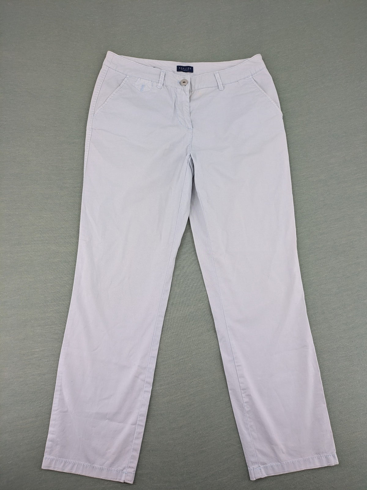 Darling Harbour white chino pants with patterned pocket lining and stretch cotton material.