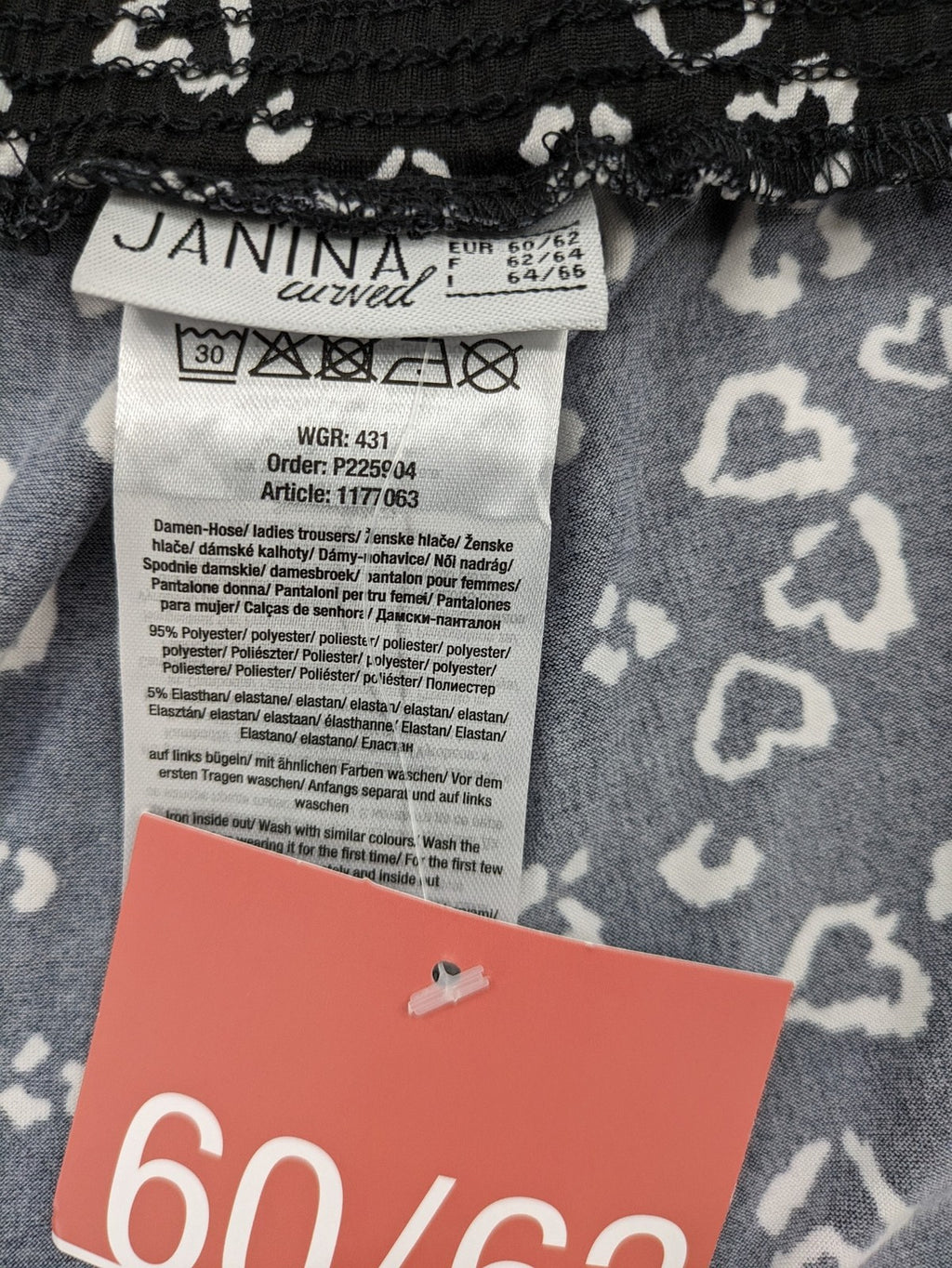 janina black and white pajama pants heart pattern elastic waistband stretch material