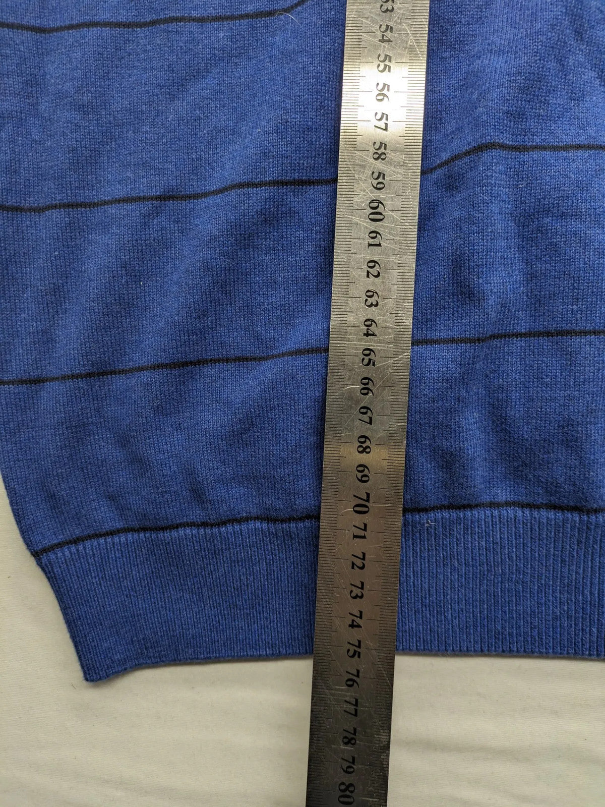 Angelo Litrico blue and navy striped turtle neck jumper with V-neck and cotton material.