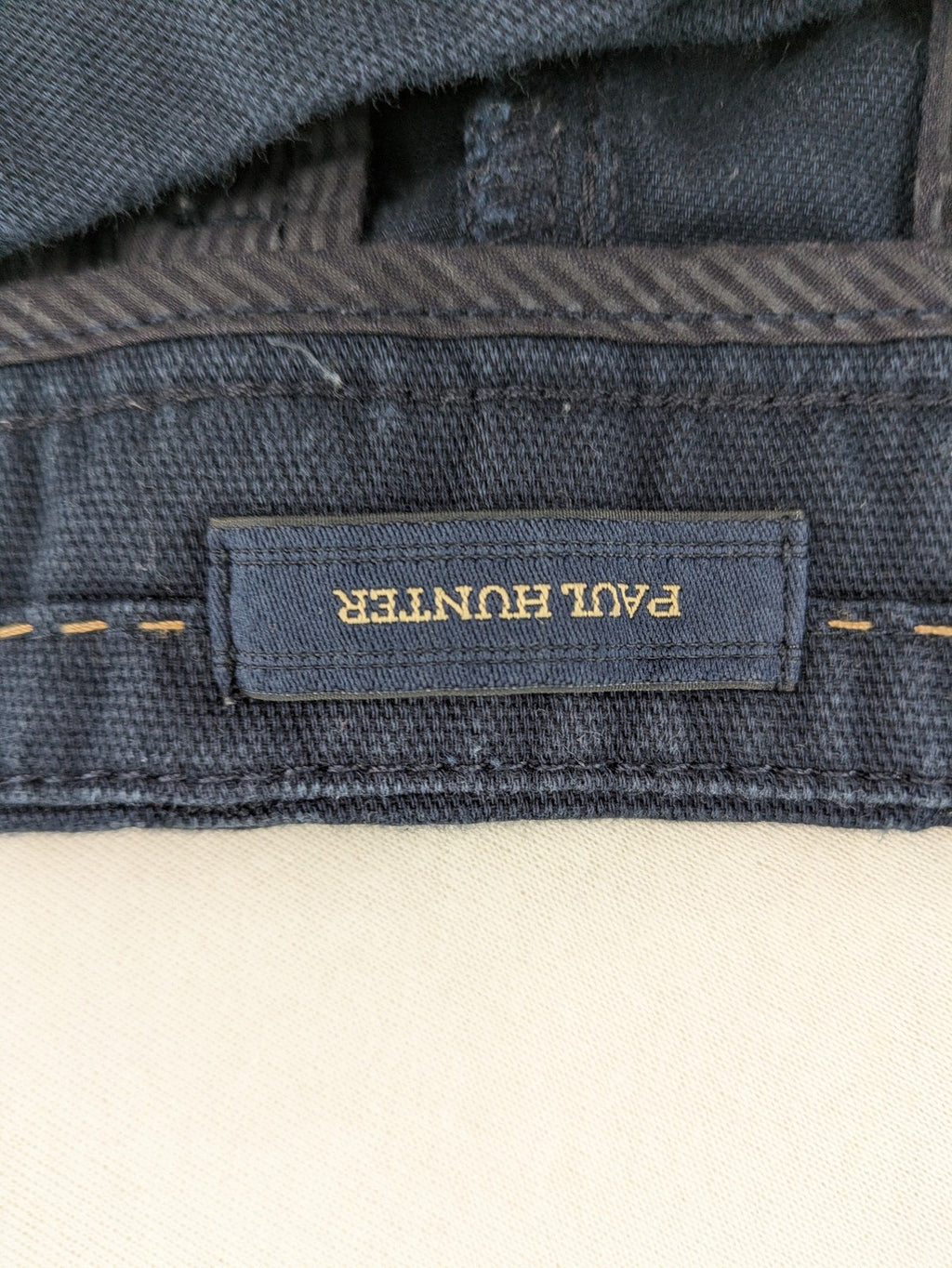 Paul Hunter navy chino pants regular fit cotton blend with stretch for comfort.