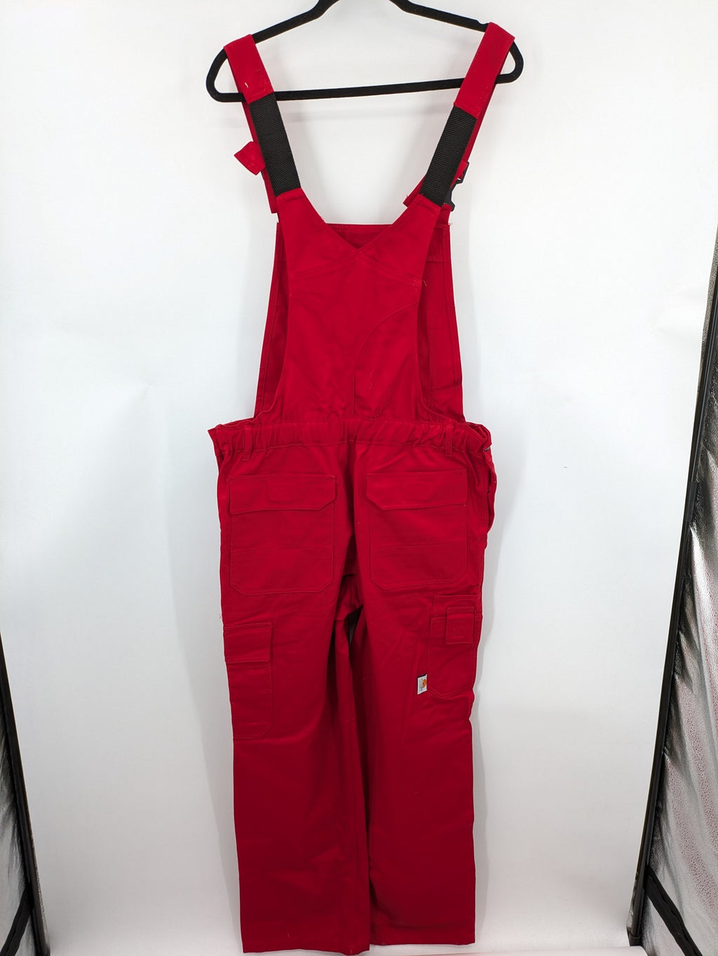 Stonekit red work overalls cotton with adjustable straps and multiple cargo pockets.