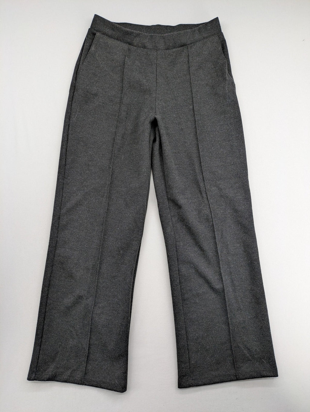 Zara grey wide-leg pants with front decorative seams and soft fabric blend.